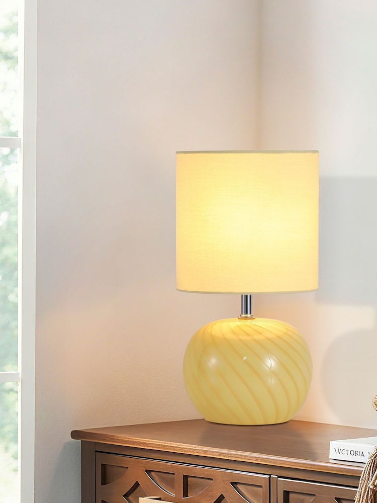 Searchlight Yellow Metz 3 Light Table Lamp Glass with Linen Look Shade - Image 1 of 4