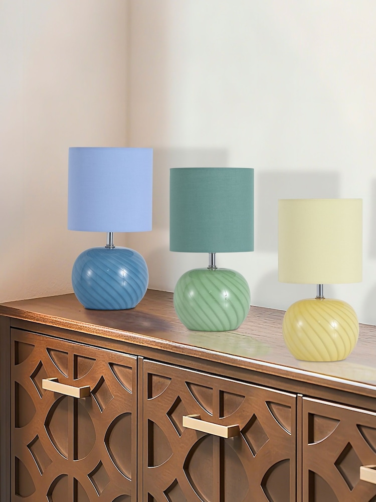 Searchlight Yellow Metz 3 Light Table Lamp Glass with Linen Look Shade - Image 4 of 4