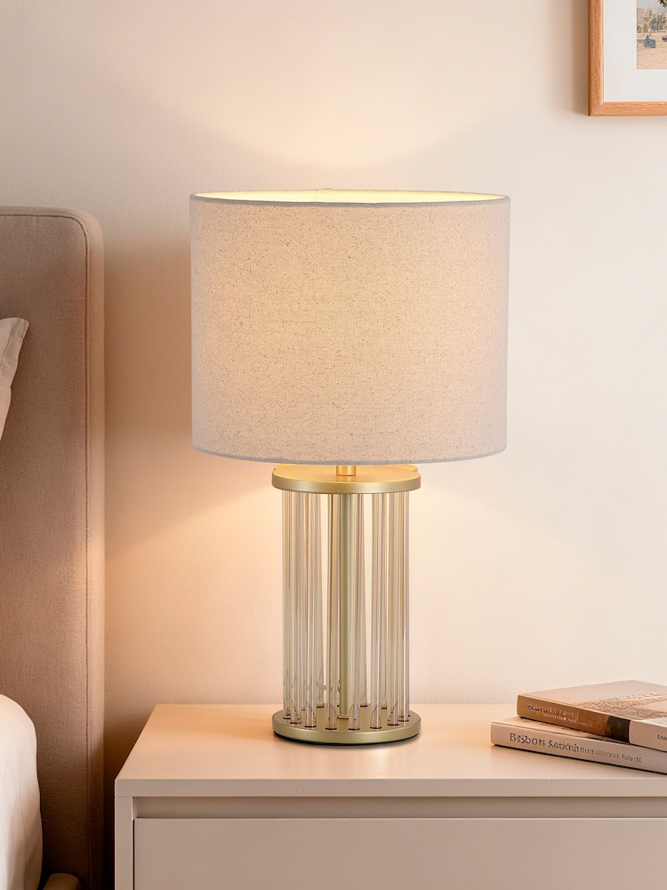 Searchlight Champagne and Gold Vera 1Lt Table Lamp, Metal and Shade - Image 1 of 4