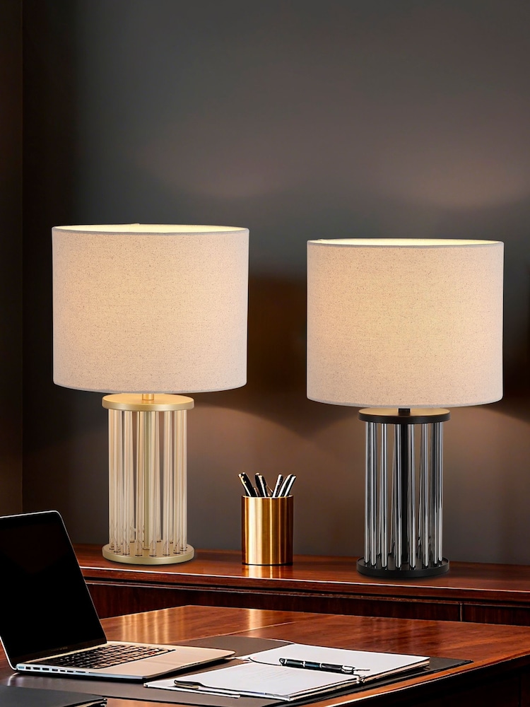 Searchlight Champagne and Gold Vera 1Lt Table Lamp, Metal and Shade - Image 2 of 4
