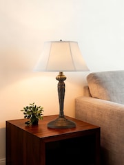 Searchlight Antique Bronze and Black Lens 1 Light Table Lamp with Linen Shade - Image 1 of 3