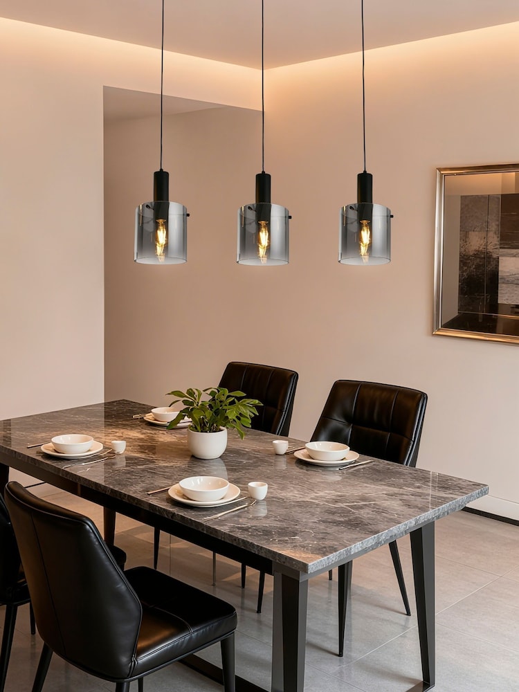 Searchlight Black Dole 3 Light Bar Pendant - Metal & Ombre Glass - Image 1 of 4