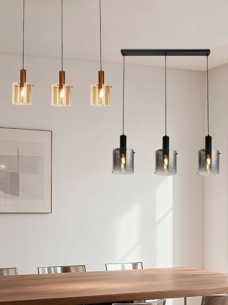 Searchlight Black Dole 3 Light Bar Pendant - Metal & Ombre Glass - Image 2 of 4