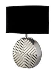 Searchlight Chrome and Black and Silver Reze Table Lamp Ceramic with Fabric Shade - Image 2 of 4
