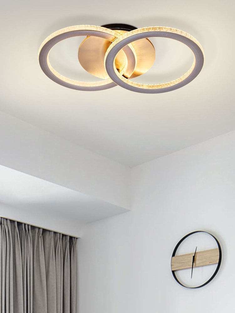 Searchlight Latte Champagne and White Julin Metal LED Flush - Image 1 of 5