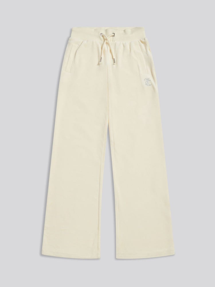 Juicy Couture Cream Velour Diamante Straight Leg Joggers - Image 1 of 3