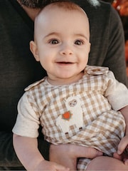 Purebaby Natural Llama Gingham Romper - Image 1 of 5