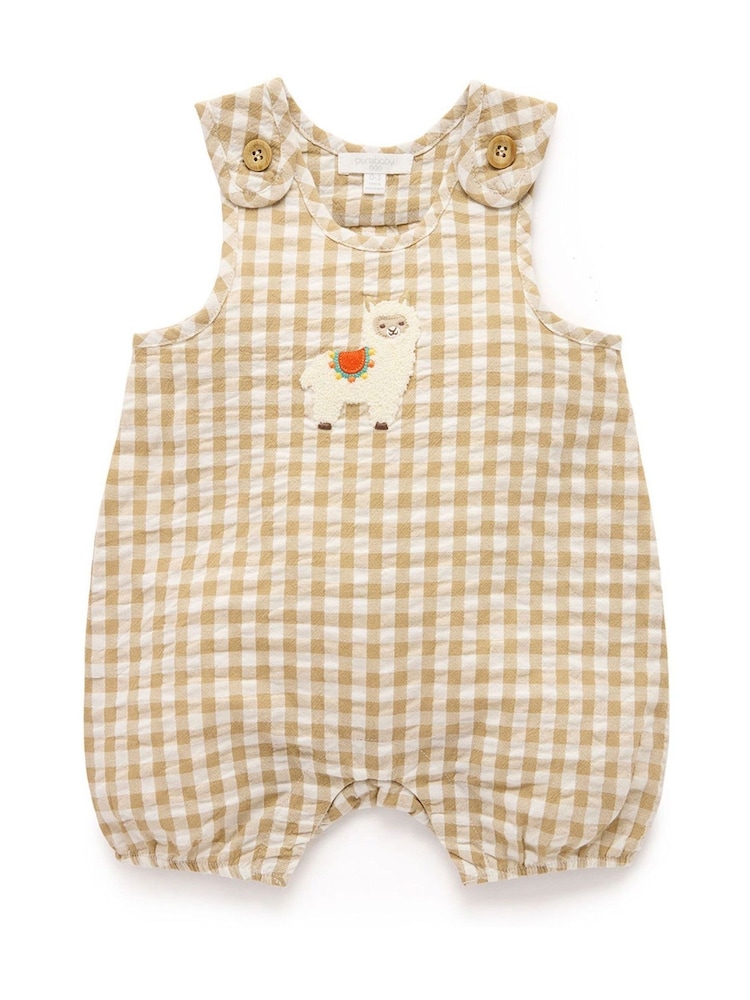 Purebaby Natural Llama Gingham Romper - Image 2 of 5 Purebaby Natural Llama Gingham Romper - Image 2 of 5