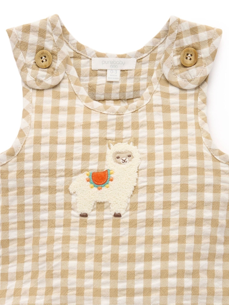 Purebaby Natural Llama Gingham Romper - Image 5 of 5 Purebaby Natural Llama Gingham Romper - Image 5 of 5