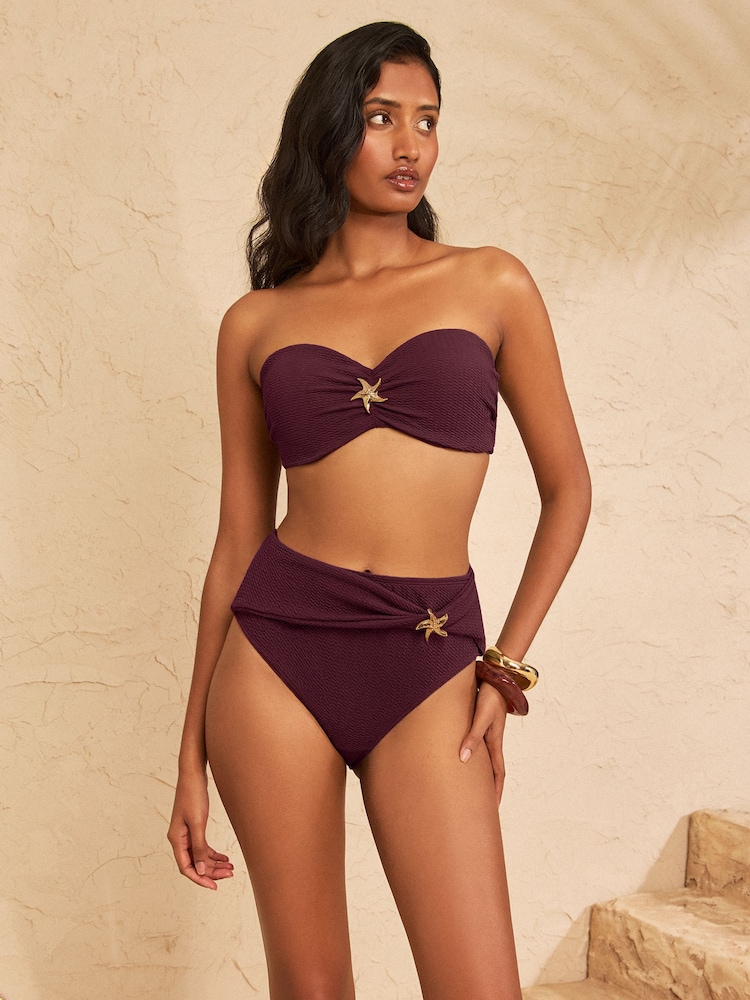 Aubergine Purple Starfish Trim - Love & Roses Bauchformende Bikinihose mit hohem Bund - Bild 1 von 4 Aubergine Purple Starfish Trim - Love & Roses Bauchformende Bikinihose mit hohem Bund - Bild 1 von 4