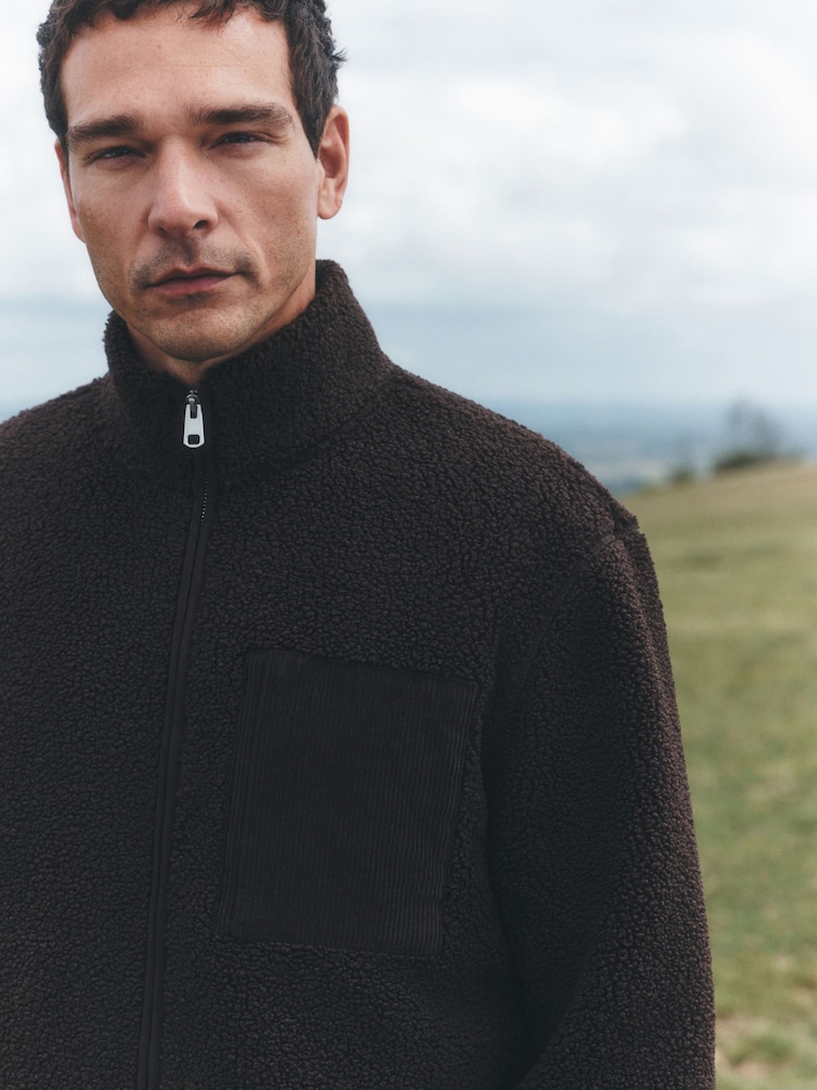 Chocolate Brown Borg Full Zip Through Fleece - Image 1 of 10