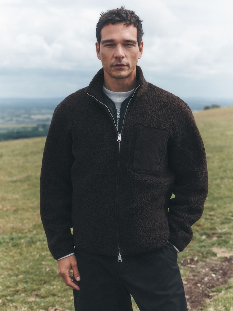 Chocolate Brown Borg Full Zip Through Fleece - Image 2 of 10