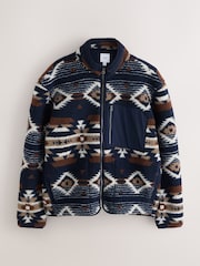 Navy Blue/Brown Geometic Print - Printed Borg Quarter Zip Fleece - Bild 1 von 6