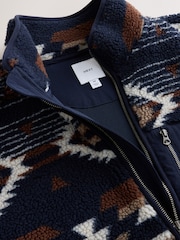 Navy Blue/Brown Geometic Print - Printed Borg Quarter Zip Fleece - Bild 3 von 6