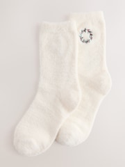 Cream Embroidered Wreath Cosy Socks In A Gift Box - Image 2 of 6