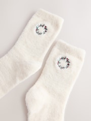 Cream Embroidered Wreath Cosy Socks In A Gift Box - Image 4 of 6