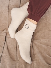Cream Embroidered Wreath Cosy Socks In A Gift Box - Image 5 of 6