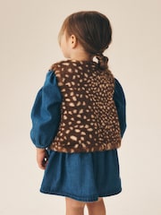 Blue Faux Fur Gillet and Denim Embroidered Dress (12mths-8yrs) - Image 3 of 4