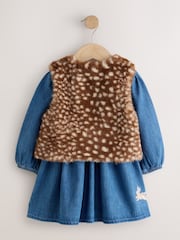 Blue Faux Fur Gillet and Denim Embroidered Dress (12mths-8yrs) - Image 6 of 9