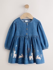 Blue Faux Fur Gillet and Denim Embroidered Dress (12mths-8yrs) - Image 7 of 9