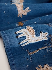 Blue Faux Fur Gillet and Denim Embroidered Dress (12mths-8yrs) - Image 8 of 9