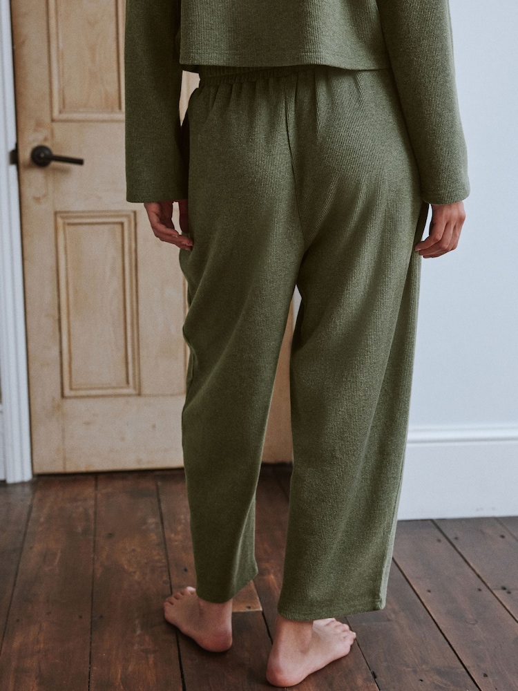 Yard Sage Green Waffle Barrel Leg Lounge Bottoms - Image 2 of 10 Yard Sage Green Waffle Barrel Leg Lounge Bottoms - Image 2 of 10