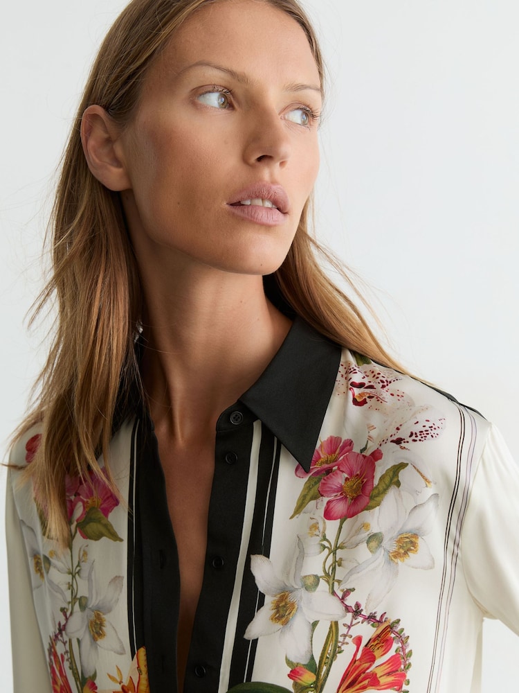 Reiss Ivory/Black Selina Reiss | NYBG Scarf-Print Shirt - Image 1 of 7