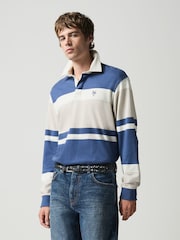 Blue/Neutral Marl Horizontal Block Rugby Shirt - Image 1 of 5