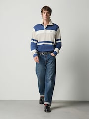 Blue/Neutral Marl Horizontal Block Rugby Shirt - Image 2 of 5