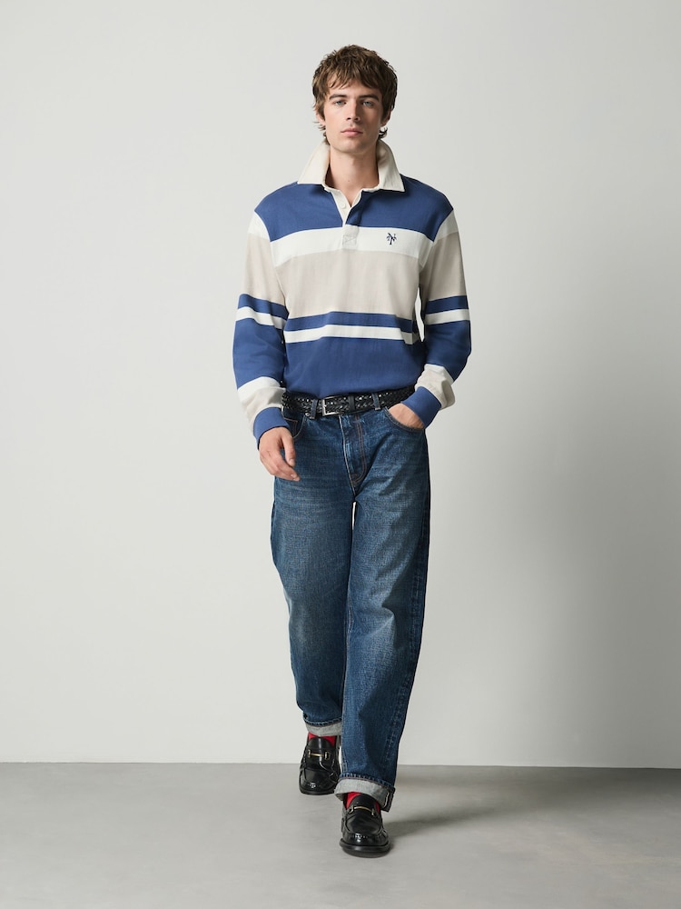 Blue/Neutral Marl Horizontal Block Rugby Shirt - Image 2 of 5