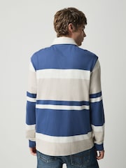 Blue/Neutral Marl Horizontal Block Rugby Shirt - Image 3 of 5