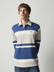 Blue/Neutral Marl Horizontal Block Rugby Shirt - Image 4 of 5