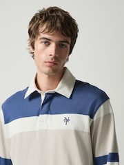 Blue/Neutral Marl Horizontal Block Rugby Shirt - Image 5 of 5
