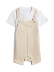 Tommy Hilfiger Brown Essential Dungaree Shorts And T-Shirt Gift Box - Image 1 of 3