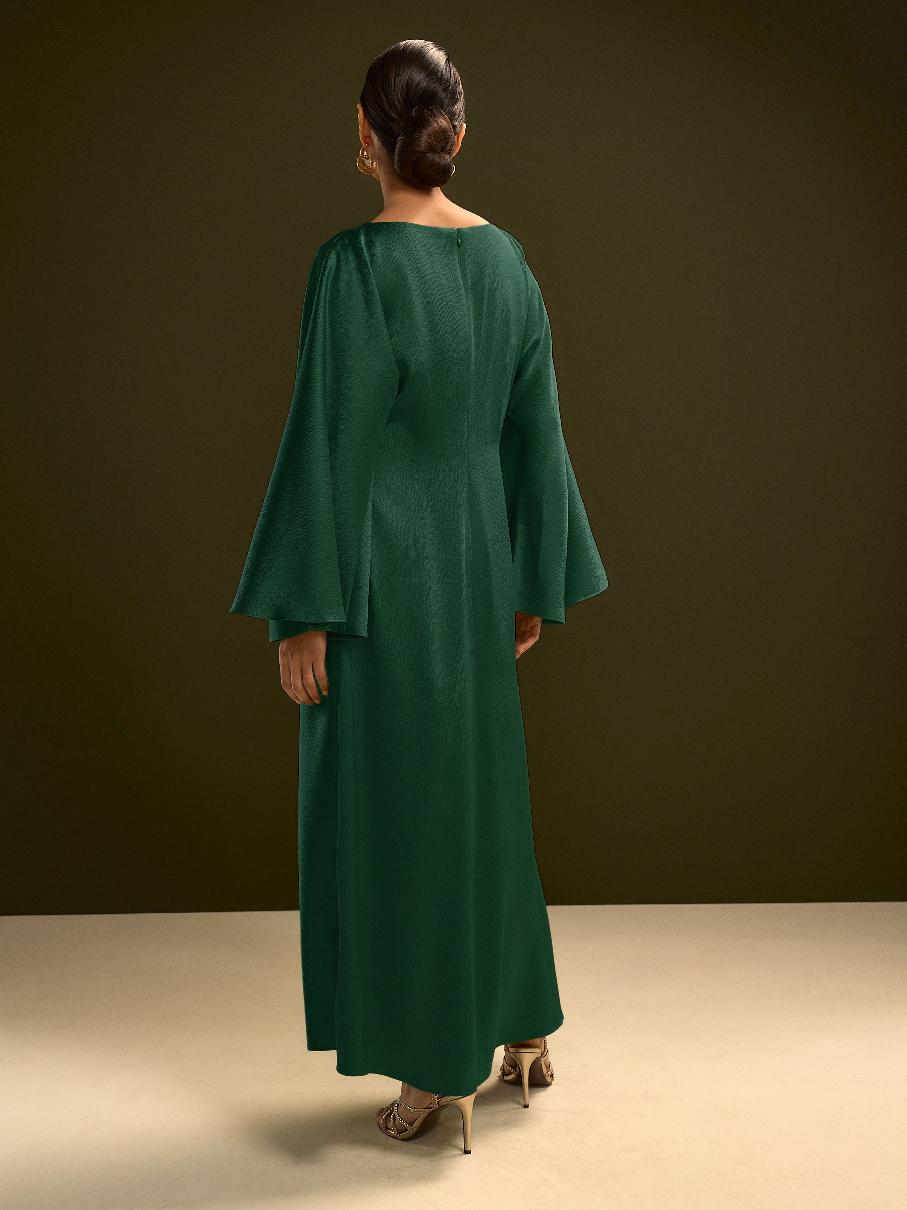Buy Dark Green Twist Front Long Sleeve Satin Maxi Dress from Next USA