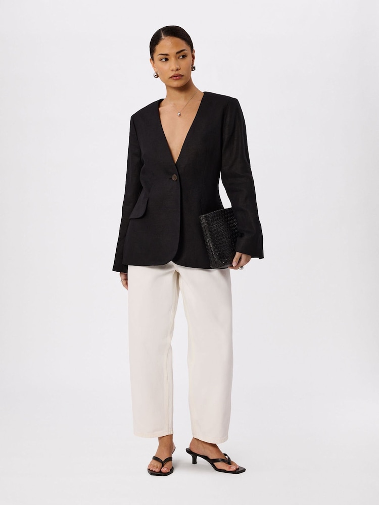 Whistles Black Petite Collarless Linen Blazer - Image 1 of 5
