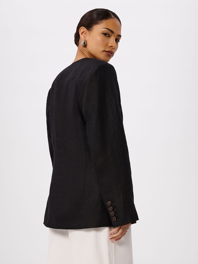 Whistles Black Petite Collarless Linen Blazer - Image 2 of 5