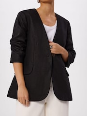 Whistles Black Petite Collarless Linen Blazer - Image 4 of 5