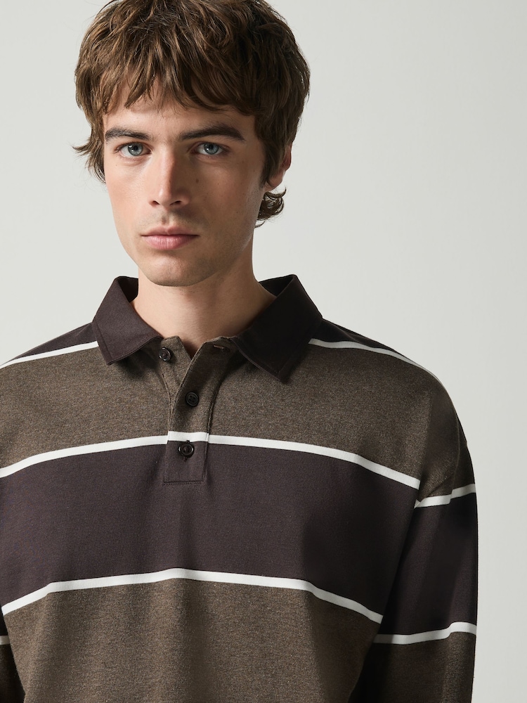 Dark Brown Horizontal Stripe Rugby Shirt - Image 4 of 4
