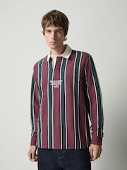 Burgundy/Green Vertical Stripe Cotton Rugby Shirt - Image 2 of 8