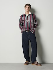 Burgundy/Green Vertical Stripe Cotton Rugby Shirt - Image 3 of 8