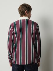 Burgundy/Green Vertical Stripe Cotton Rugby Shirt - Image 4 of 8