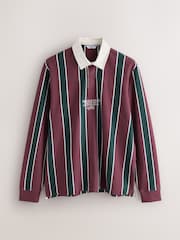 Burgundy/Green Vertical Stripe Cotton Rugby Shirt - Image 6 of 8