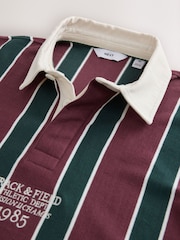 Burgundy/Green Vertical Stripe Cotton Rugby Shirt - Image 7 of 8