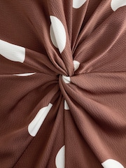 Chocolate Brown Spot Twist Front Long Sleeve Satin Maxi Dress - Image 6 of 8