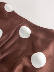 Chocolate Brown Spot Twist Front Long Sleeve Satin Maxi Dress - Image 7 of 8