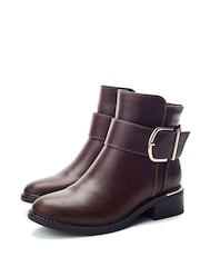 Moda in Pelle Brown Palomia Large Buckle Ankle Boots - Image 2 of 4
