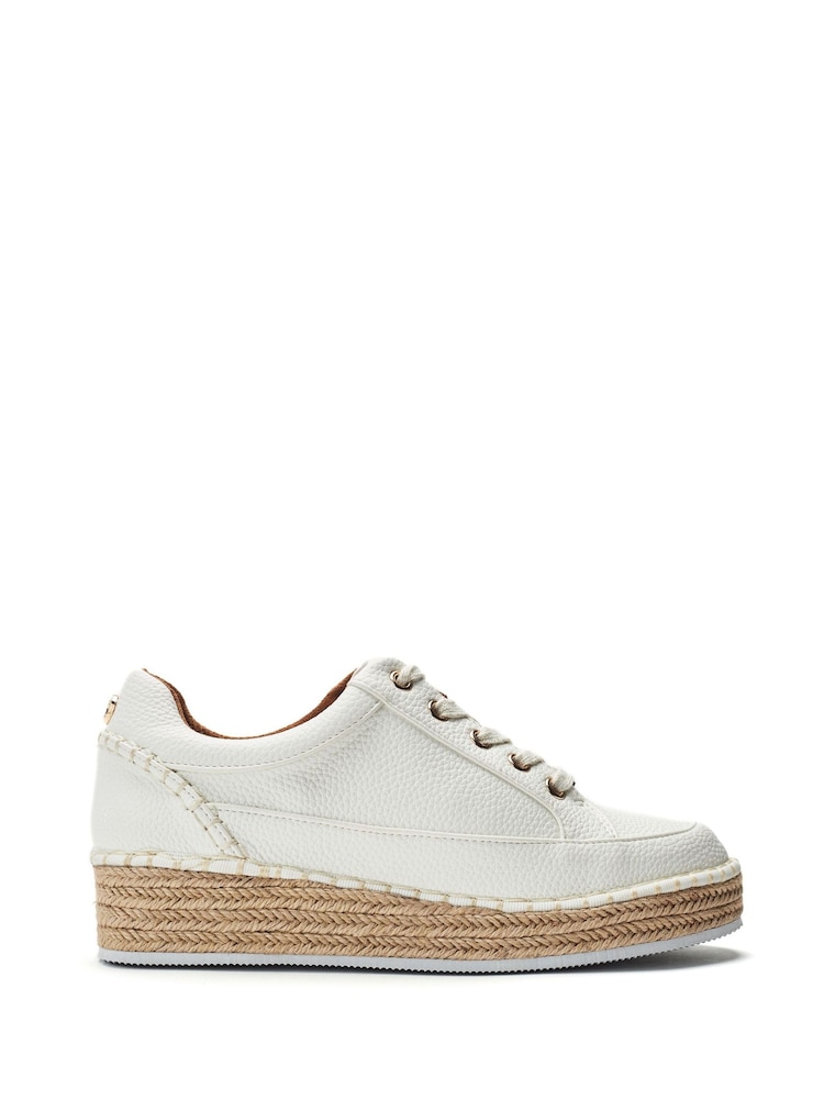 לבן - Moda in Pelle Corie Espadrile Wedge Lace Up Trainers - תמונה 1 מתוך 4