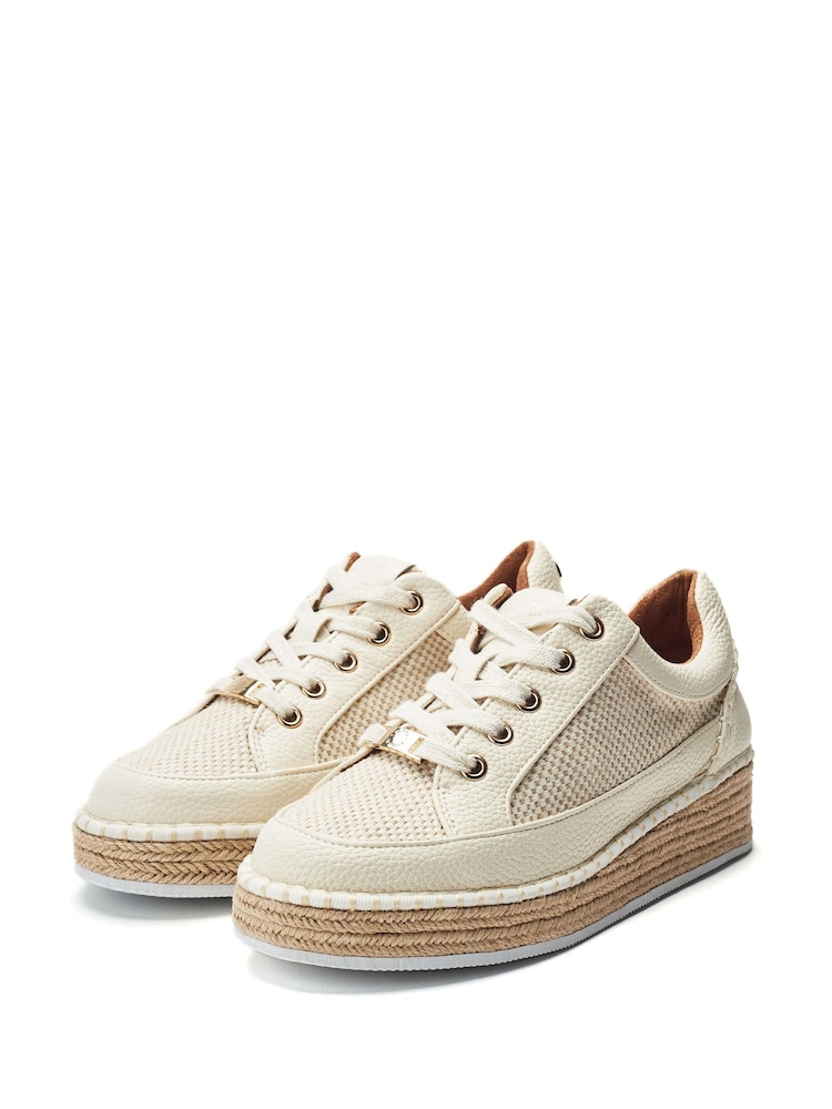 Off White - Moda in Pelle Corie Espadrile Wedge Lace Up Trainers - תמונה 2 מתוך 4