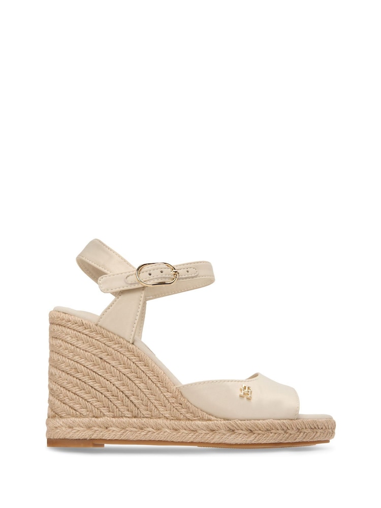 Tommy Hilfiger Cream Satin Monogram Wedge Espadrilles - Image 1 of 6 Tommy Hilfiger Cream Satin Monogram Wedge Espadrilles - Image 1 of 6